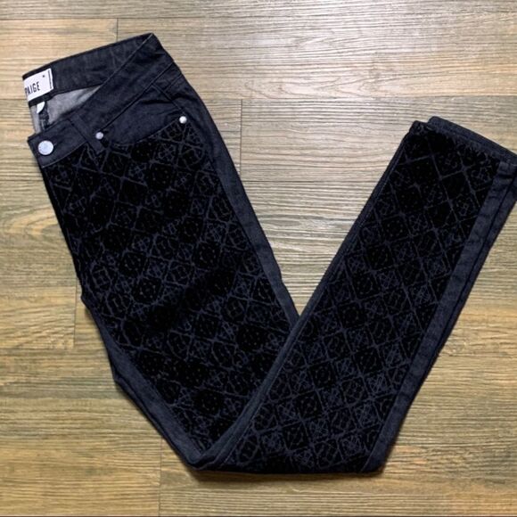 Paige Antoinette Black Velvet Color Block Print Front Skinny Jean 25 - Picture 6 of 8